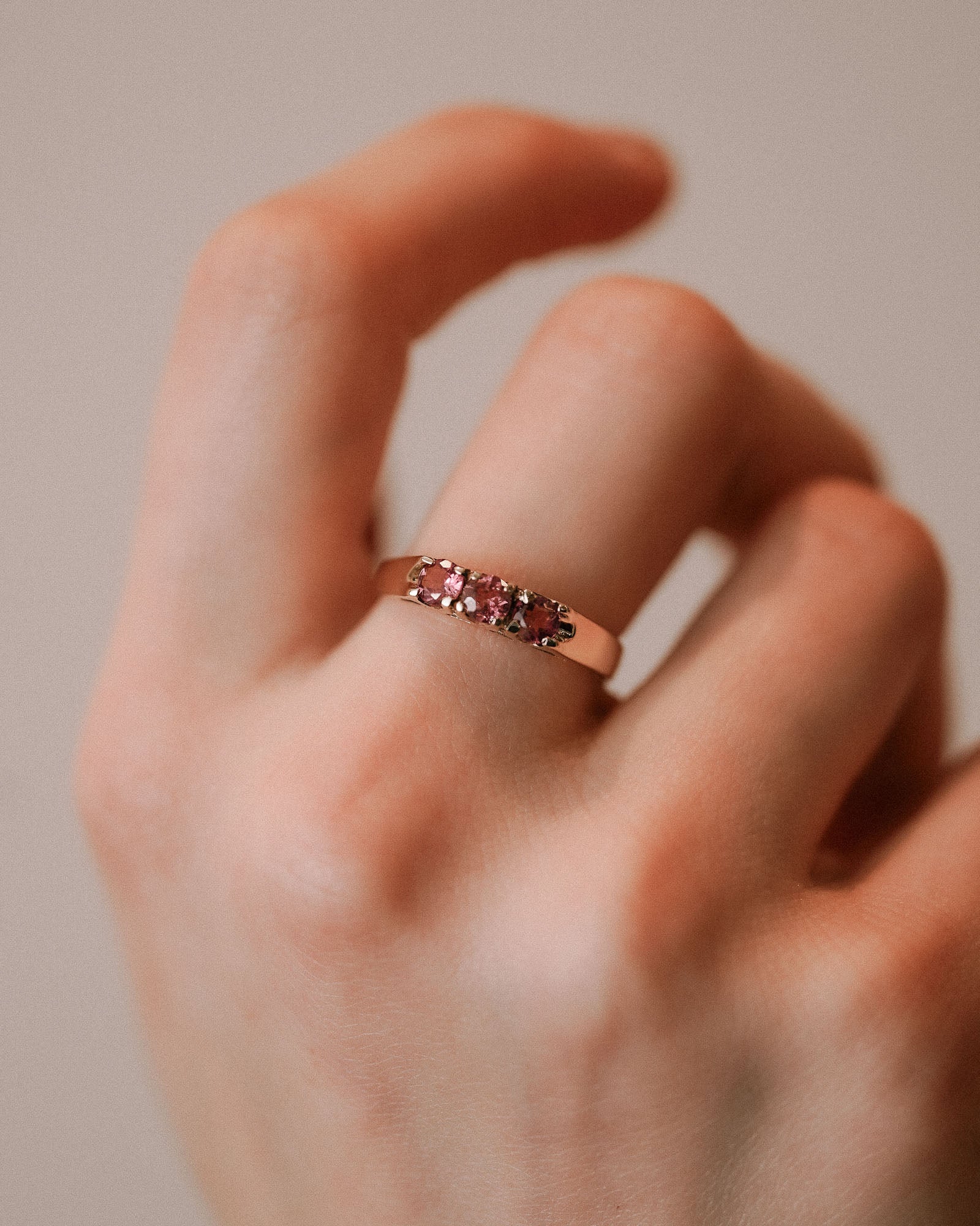 Nora | Vintage Pink Topaz Three Stone