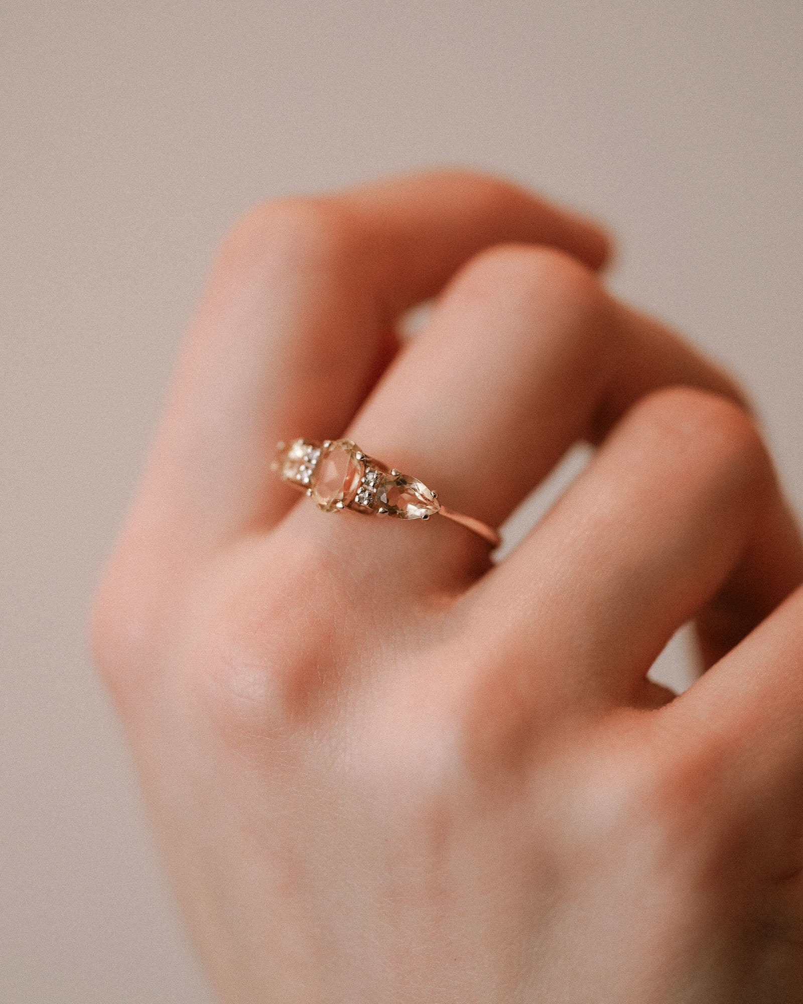 Chloe | Vintage Citrine Three Stone & Diamond Details