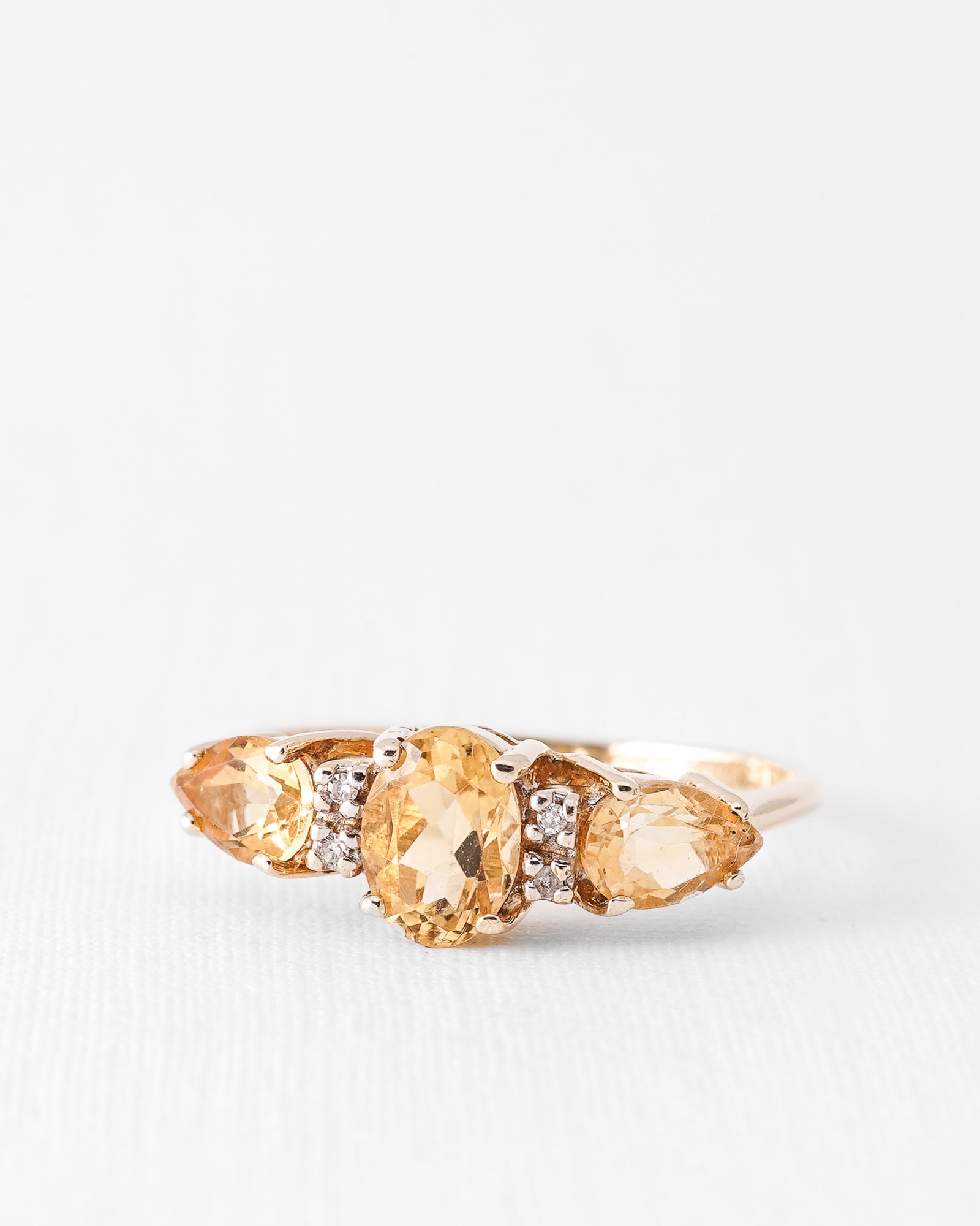 Chloe | Vintage Citrine Three Stone & Diamond Details