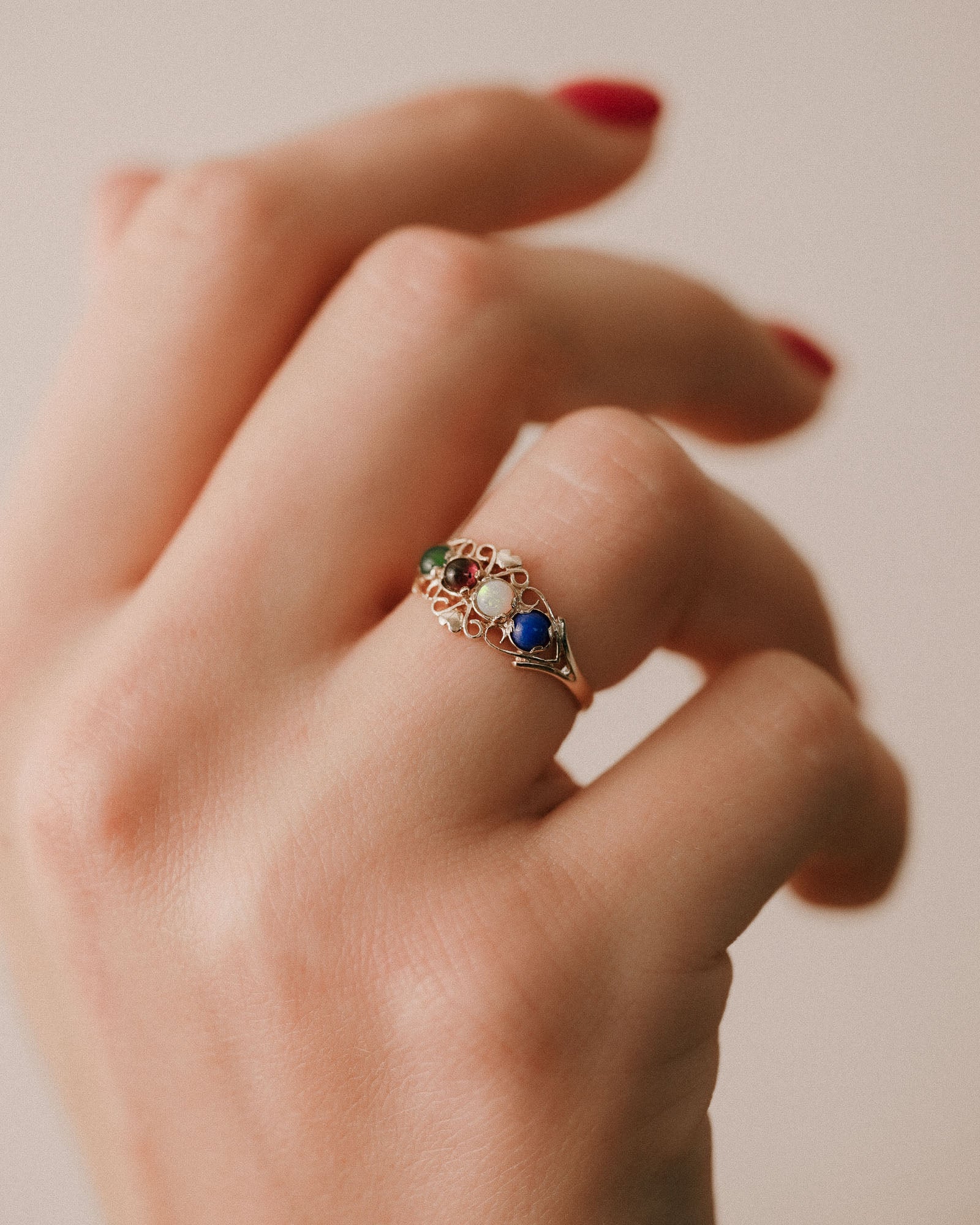 Evora | Vintage Opal & Lapis & Garnet & Emerald